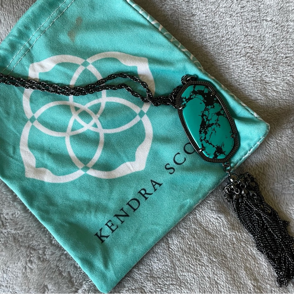 Kendra Scott Gunmetal Turquoise Magnesite Tassel Pendant RAYNE Necklace